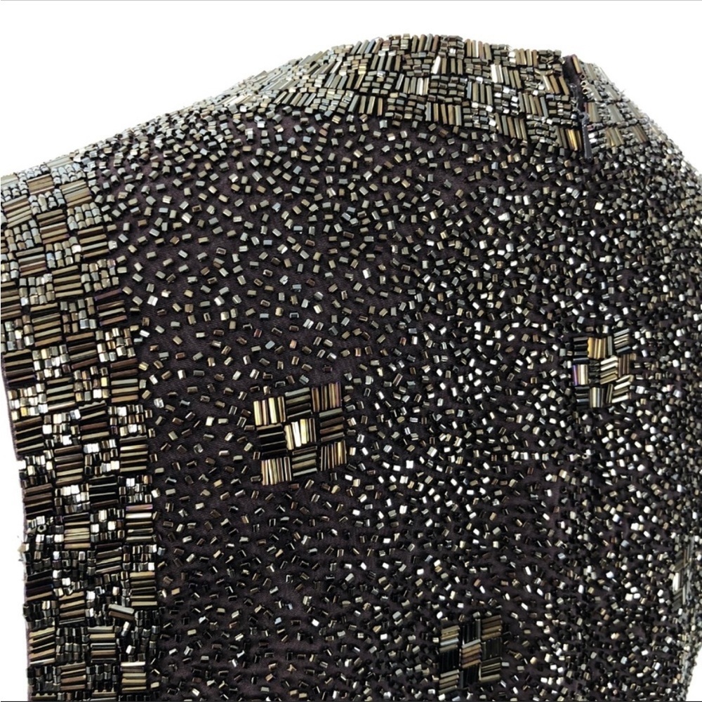 Vintage Oleg Cassini Black Tie Beaded Maxi Gown Dress - Picture 5 of 8